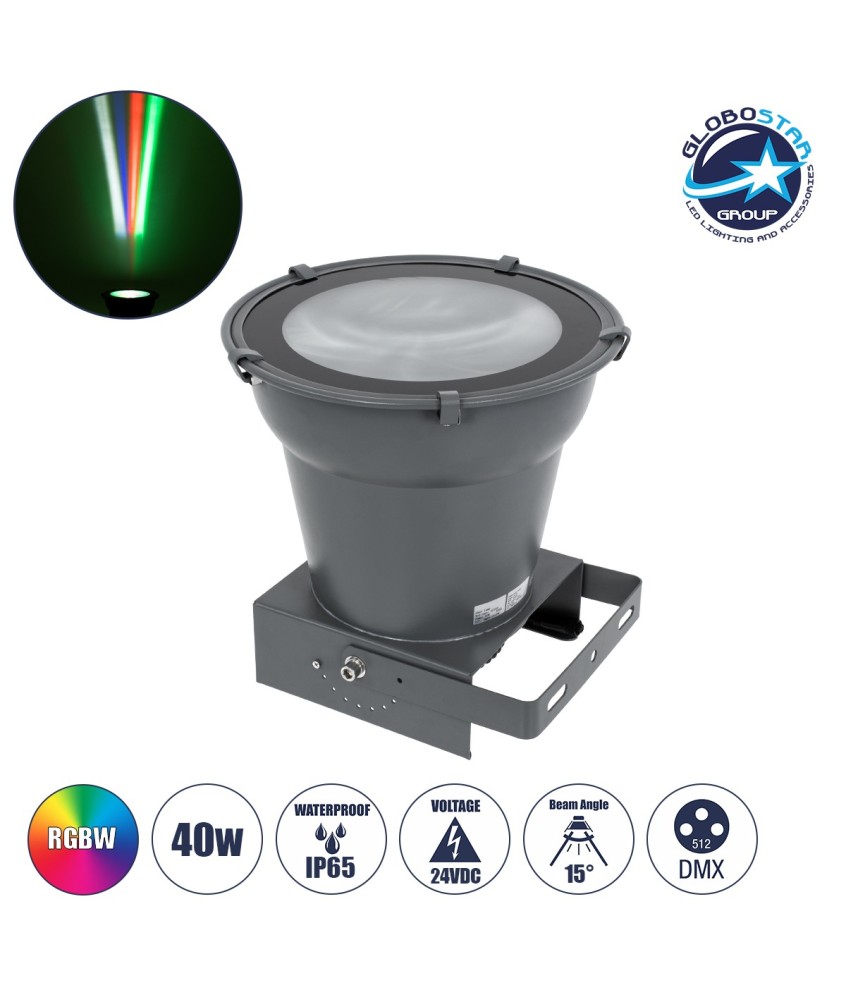 GloboStar® FLOOD-AION 90227 Προβολέας Wall Washer Special Water Effect - Ειδικού Εφέ Νερού LED 40W 2400lm 15° DC 24V Αδιάβροχο IP65 L35.5 x W31.5 x H16.5cm RGBW DMX512 - Γκρι Ανθρακί - 3 Years Warranty